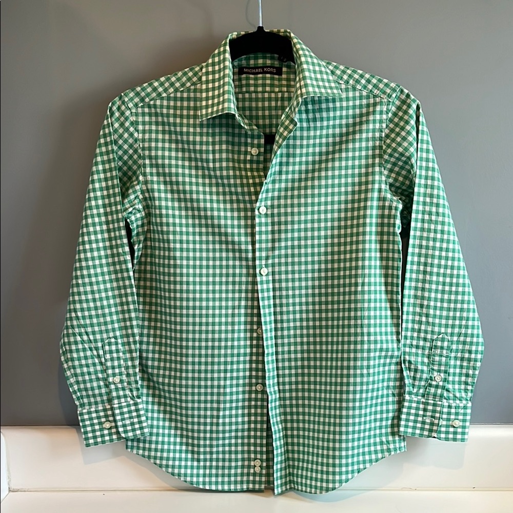 Michael Kors Green Gingham Button Down Shirt